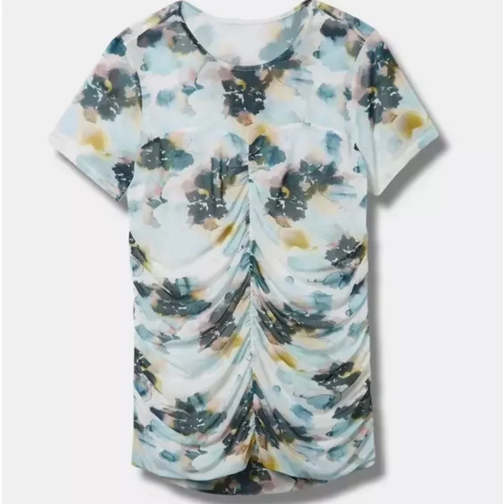 Torrid Blue Ruched Short Sleeve T-Shirt - Picture 1 of 8